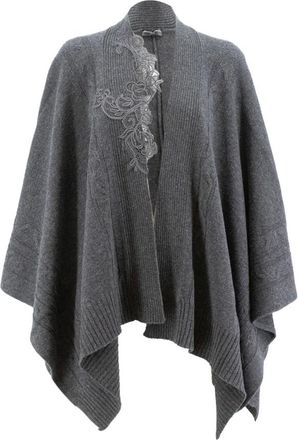 Ermanno Scervino Jassen, Dames, Grijs, ONE Size, Wol, Bloemen Kant Poncho Cape