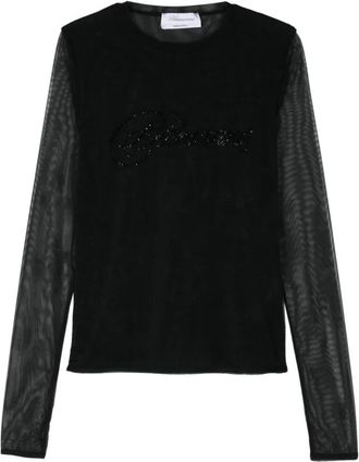 Blumarine Zwart Gebreide Kleding Dames Aw 24 - Dames - Blouses - Zwart - S - Overhemden
