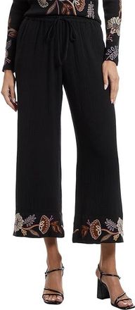 Johnny Was Mixed Media Wide Leg Pants- Gineva Womens Clothing Black/Black : 2XL, Cotton