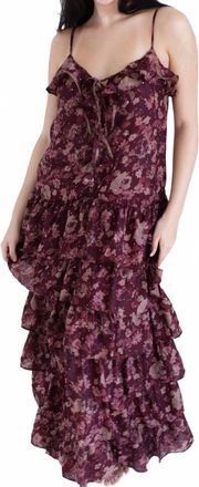 Wildflower Womens Floral Print Ruffle Tiered Maxi Dress In Wine