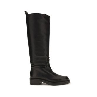 Stuart Weitzman Black Calf Leather Bos Taurus Flat Womens Boots
