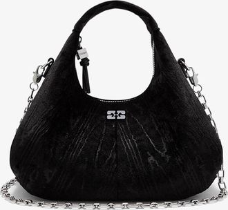 Ganni Black Velvet Moire Mini Hobo Bag