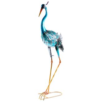 Beliani Escultura De P&aacute;jaro De Metal Hierro Hecha A Mano Animal De Pie Decoraci&oacute;n Azul Ifugao