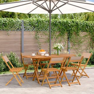 vidaXL Vidaxl - Sillas De Jard&iacute;n Plegables 6 Uds Madera Maciza Y Tela Taupe