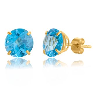 MAX + STONE 10k Yellow or White Gold 8mm Round Cut Gemstone Birthstone Stud Earrings