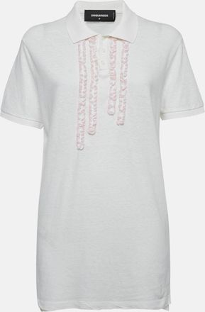 Dsquared2 White Cotton Ruffle Detail Polo T-Shirt