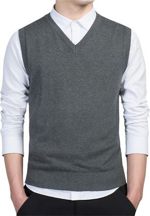 Generic Mens Vests Casual Mens V-Neck Sleeveless Sweater Vests Solid Knit Vest for Men Classic Slim Fit Pullover Style Vest