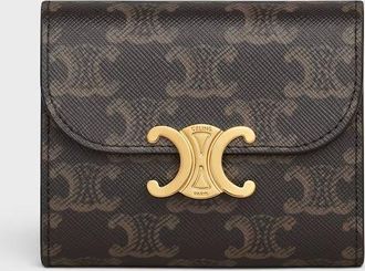 Celine Womens Portefeuille Triomphe Canvas Petit Flap Tan Brown Petite Maroquinerie