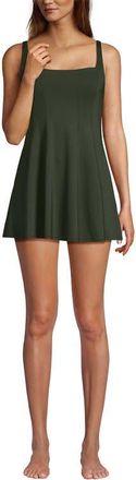 Lands End Square Neck Corset Seamed Swim Dress in Rich Olive Green at Nordstrom, Size 10