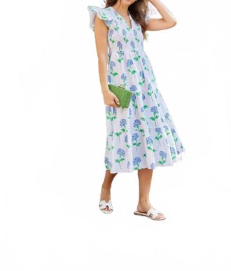 Sail to Sable Hydrangea Block Print V-Neck Smocked Dress