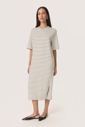 Soaked In Luxury Jersey jurk Straight fit White and Elm Stripe brown white