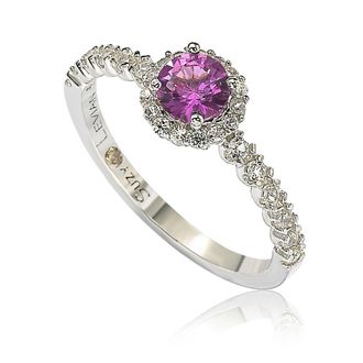 Suzy Levian Sterling Silver Pink Sapphire (0.54cttw) & Diamond Accent Petite Bridal Ring