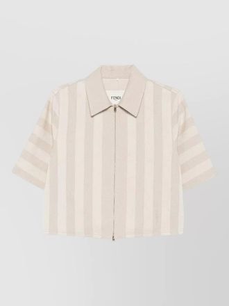 Fendi pequin jacquard drill cropped jacket shirt