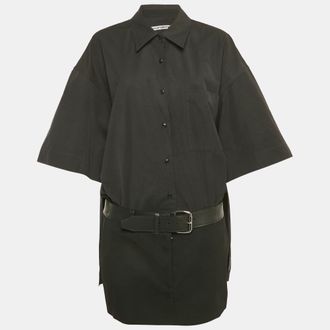 Alexander Wang Black Cotton Belted Hybrid Mini Shirt Dress