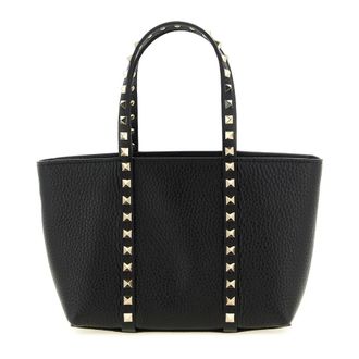 Valentino Garavani Tote Bags, female, Black, Size: ONE SIZE Rockstud Mini Hammered Leather Shopping Bag