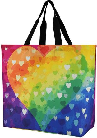 Generic Colorful Rainbow Love Heart Women Handbag Portable Shoulder Bag Lightweight Tote Bags For Work Yoga Casual