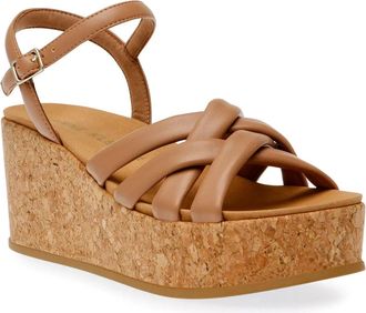 Anne Klein Womens Anne Klein Vinette VINE01F9 Sandals Brown Wedge Heel Strappy HAWK1269