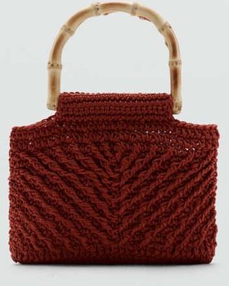 Mango Borsa mano manico bamb&ugrave; arancione tostato - Donna - Taglia unica - MANGO