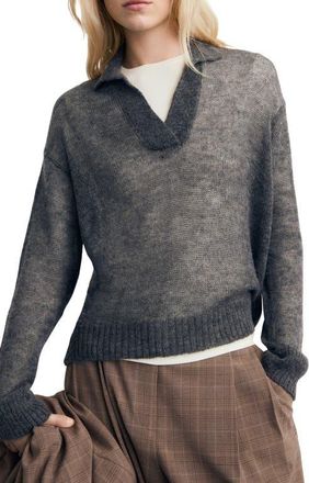 Mango Semisheer Polo Sweater in Grey at Nordstrom, Size Medium