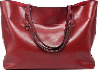 Generic Tote Bag Women Shoulder Large Capacity Soft Faux Leather Handbags Black (Red)
