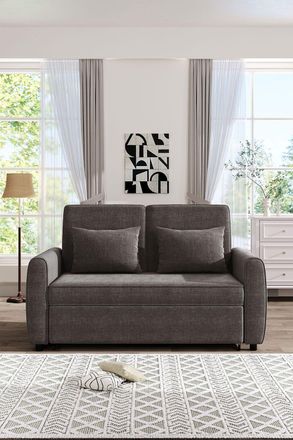 H&O Direct Contemporary Convertible Sleeper Sofa in Grey with 2 Pillows in Dark Grey