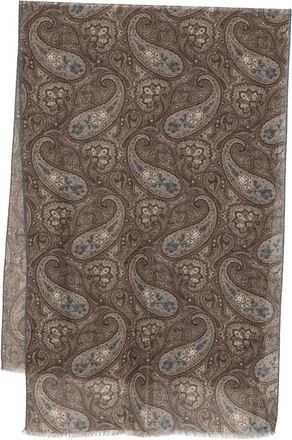 Dell'Oglio Sjaal met franje en paisley-print - Bruin