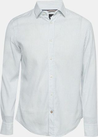 HUGO BOSS Boss By Hugo Boss White/blue Cotton Blend Striped Casual Fit Shirt