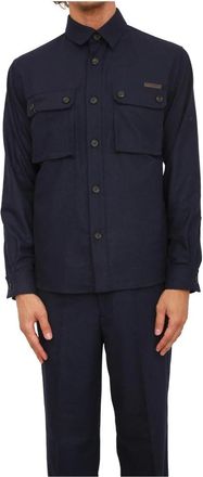 Paolo Pecora Camicia Tessuto - Heren - Casual Overhemden - Blauw - XL - Wol - Overhemden