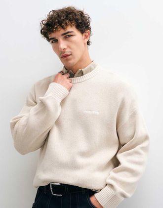 Pegador Pegador maglione oversize lavorato a maglia con logo, color crema-Bianco
