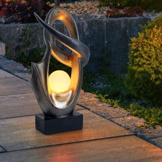 Globo Lighting Lampada da esterno luce solare da giardino lampada da terrazza bronzo, LED effetto fiamma vetro craquelé, LED 3000K bianco caldo, LxLxA 25,5x11x45 cm