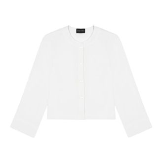 Emporio Armani Fluid Micro Leopard Jacquard Shirt - female - Emporio Armani - Cardigans - White - 2XL - Knitwear
