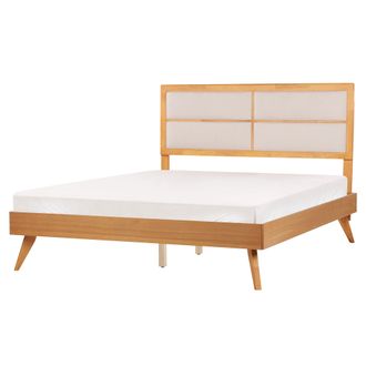 Beliani Cama Moderna Con Somier Cabecero Tapizado 160 X 200 Cm Madera De Fresno Marr&oacute;n Poissy