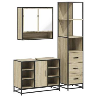 Berkfield Home 3&not;Piece Bathroom Furniture Set&not;Sonoma Oak Engineered Wood in Brown
