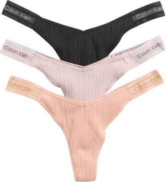 Calvin Klein Refined Ribbed Thongs - Pack of 3 in Black/fresh Taupe/caramel at Nordstrom Rack, Size Medium