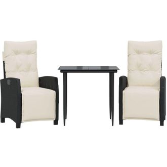 vidaXL Set Comedor De Jard&iacute;n 3 Pzas Con Cojines Rat&aacute;n Sint&eacute;tico Negro Vidaxl