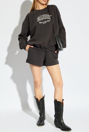 Ganni Sweatshirt With Logo, Womens, Grey