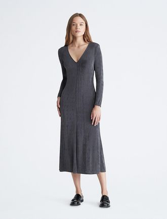 Calvin Klein Womens V-Neck Midi Dress - Grey - XL