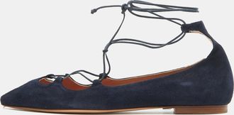 Carolina Herrera Blue Suede Pointed Toe Tie Up Ballet Flats
