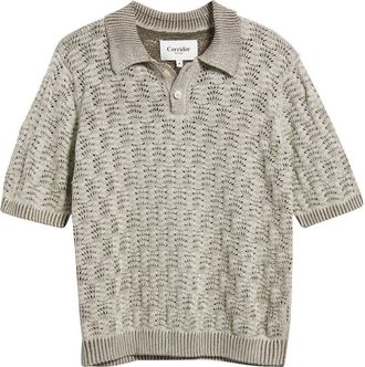 Corridor Cable Lace Stitch Pima Cotton Polo in Natural at Nordstrom, Size Xx-Large