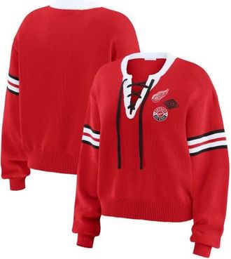 WEAR by Erin Andrews Womens WEAR by Erin Andrews Red Detroit Red Wings Cropped Lace-Up Sweater at Nordstrom, Size Large