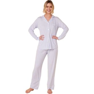 The Cats Pajamas Pima Knit Pajama Floral Set in Heritage Stripe Blue at Nordstrom, Size X-Large