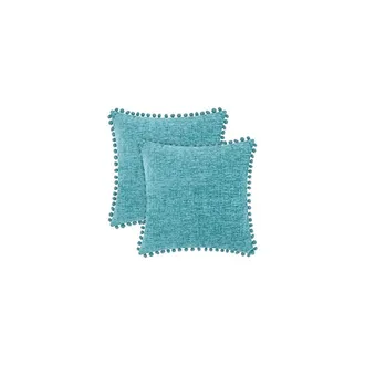 OEM Fundas De Almohada De 20x20 Pulgadas (paquete De 2), Fundas De Almohada De Vell&oacute;n De Chenilla Azul Verdoso Con Pompones, Color Liso C&oacute;modo, Se Adaptan