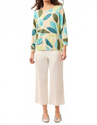 Tribal Soft Yarn Three-Quarter Sleeve Crewneck Sweater In Aqua Sky