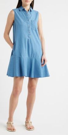 Beach Lunch Lounge Zurina Sleeveless Cotton Chambray Shirtdress in Medium Wash at Nordstrom Rack, Size X-Large