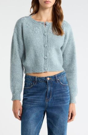 All in Favor Floral Embroidered Cardigan in Dusty Blue at Nordstrom, Size X-Large