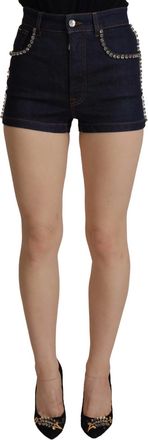 Dolce & Gabbana Blue Denim Stretch Crystal Hot Pants Womens Shorts (Pre-Owned)