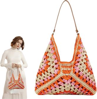 Generic Woven Bags for Women,Bohemian Straw Large Capacity Purses - Women Summer Bags,for Home Daily Offices Dating Outdoor Travel Work Walking Shopping Commu