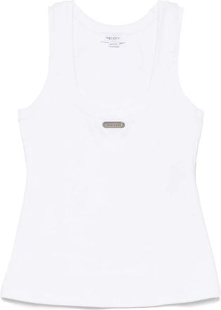 Alexander McQueen Witte Geribbelde Tanktop met Logoplaat - Dames - Tops zonder mouwen - Wit - M - Katoen - Tops