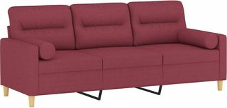 vidaXL Sof&aacute; De 3 Plazas Con Cojines Tela Rojo Tinto 180 Cm Vidaxl