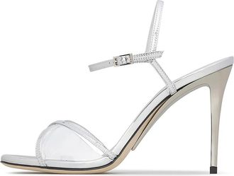 Loriblu zilverkleurige sandalen met spiegelend plexiglas en nappaleer - Dames - Sandalen met hakken - Grijs - 40 EU - Leer - Schoenen